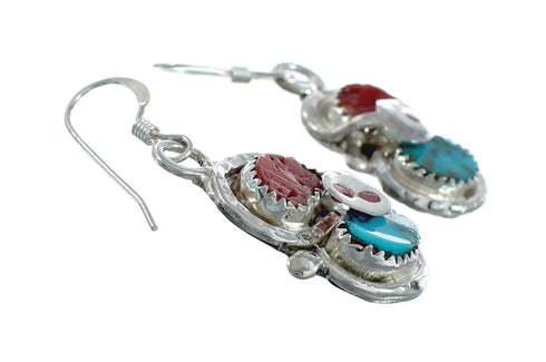 Turquoise Coral Zuni Effie Calavaza Silver Snake Hook Earrings NN20351